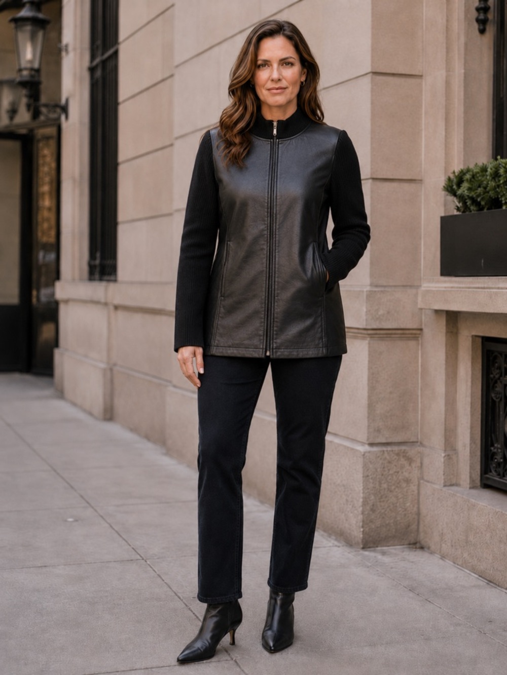 Pendleton Women’s XL‎ Tall Black Leather Merino Wool Zip Jacket Plus Size